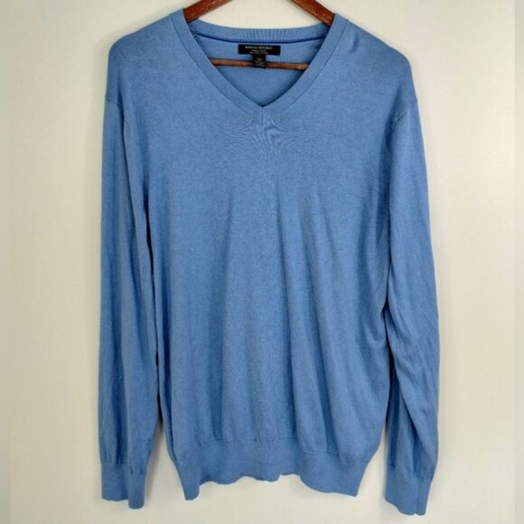 Banana Republic Sweater Mens Large Blue Luxury Blend V-Neck Silk Cotton Classic - Picture 1 of 7